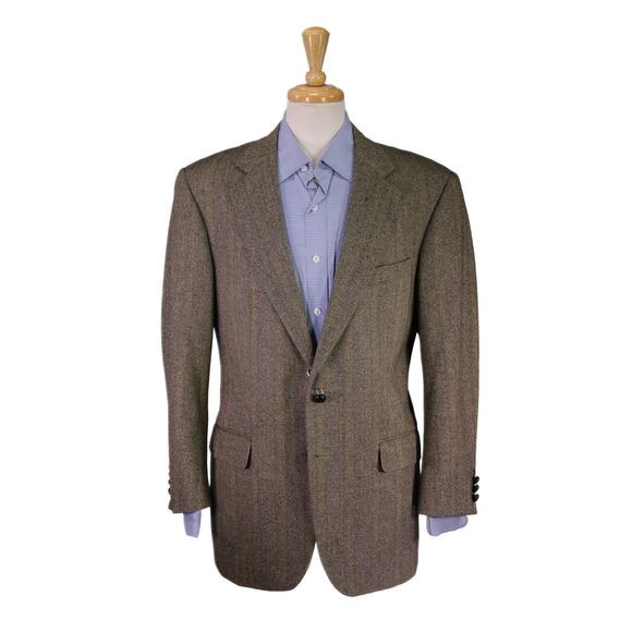 Brooks Brothers Brown Black Herringbone Tweed Wool Cashmere Sportcoat Blazer 41R - Picture 1 of 9
